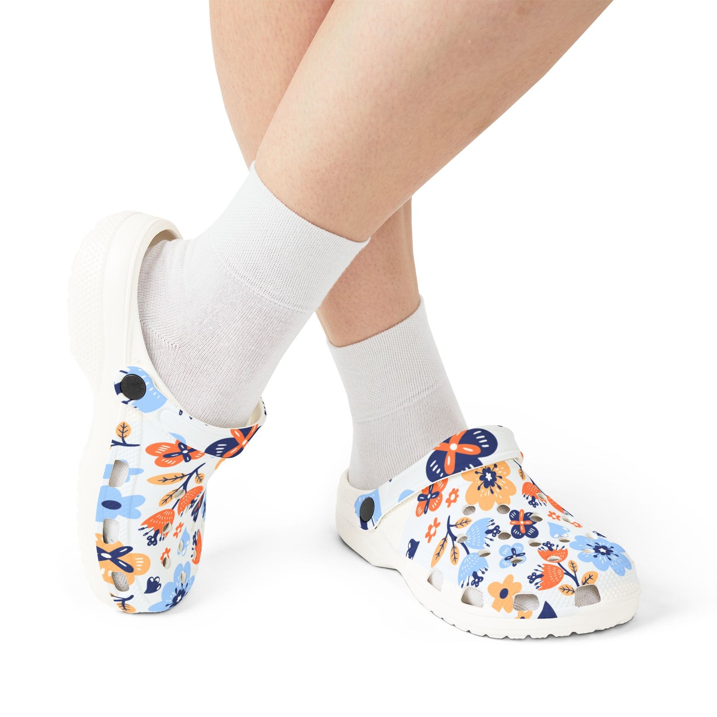 Floral EVA Foam Clogs – Blue Orange Garden Slip-On Shoes