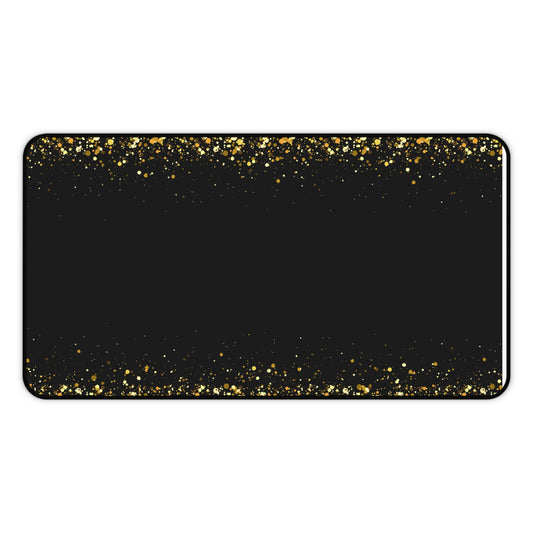 Gold Glitter Edge Desk Mat — Black Glamorous Mousepad for Office & Home