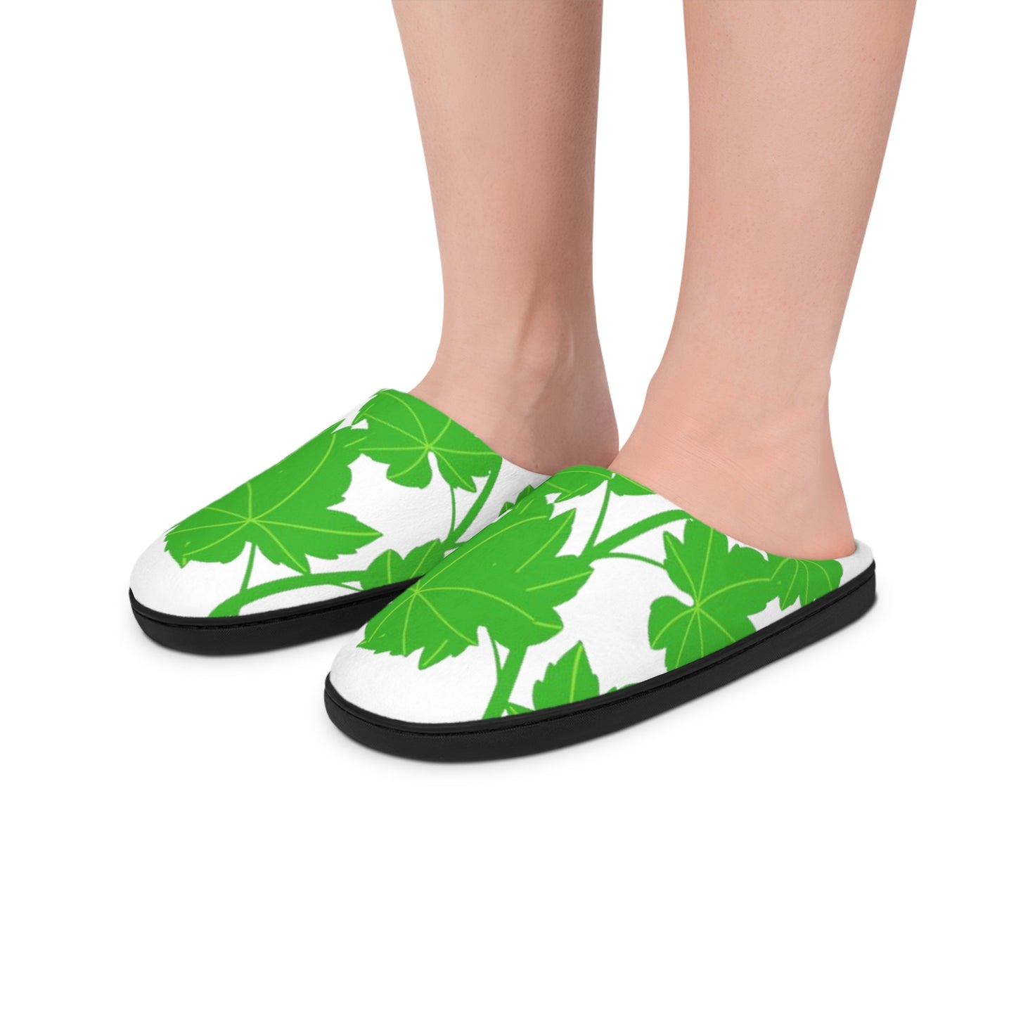 Women's Indoor Slippers — Green Leaf Botanical Cozy House Shoes