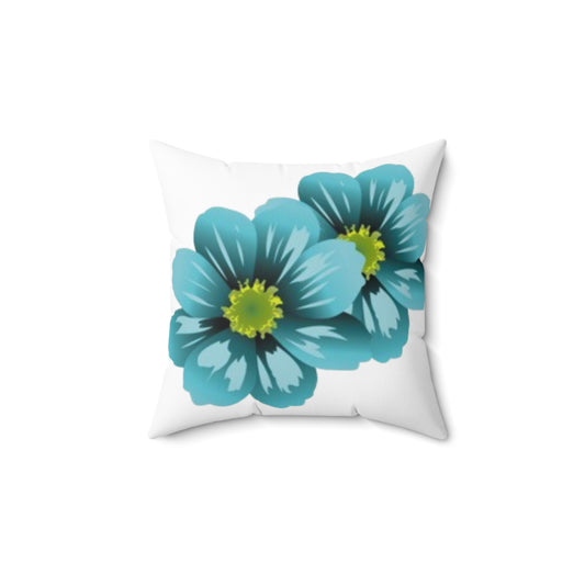 Teal Floral Throw Pillow - Blue Flower Decorative Cushion