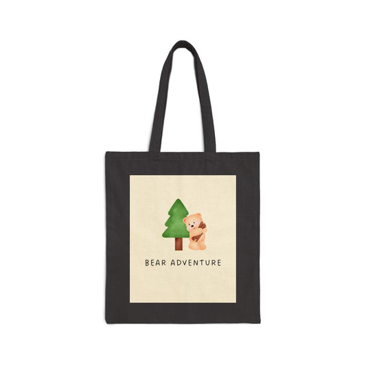 Bear Adventure Canvas Tote — Cute Bear & Tree Eco Shopper Bag