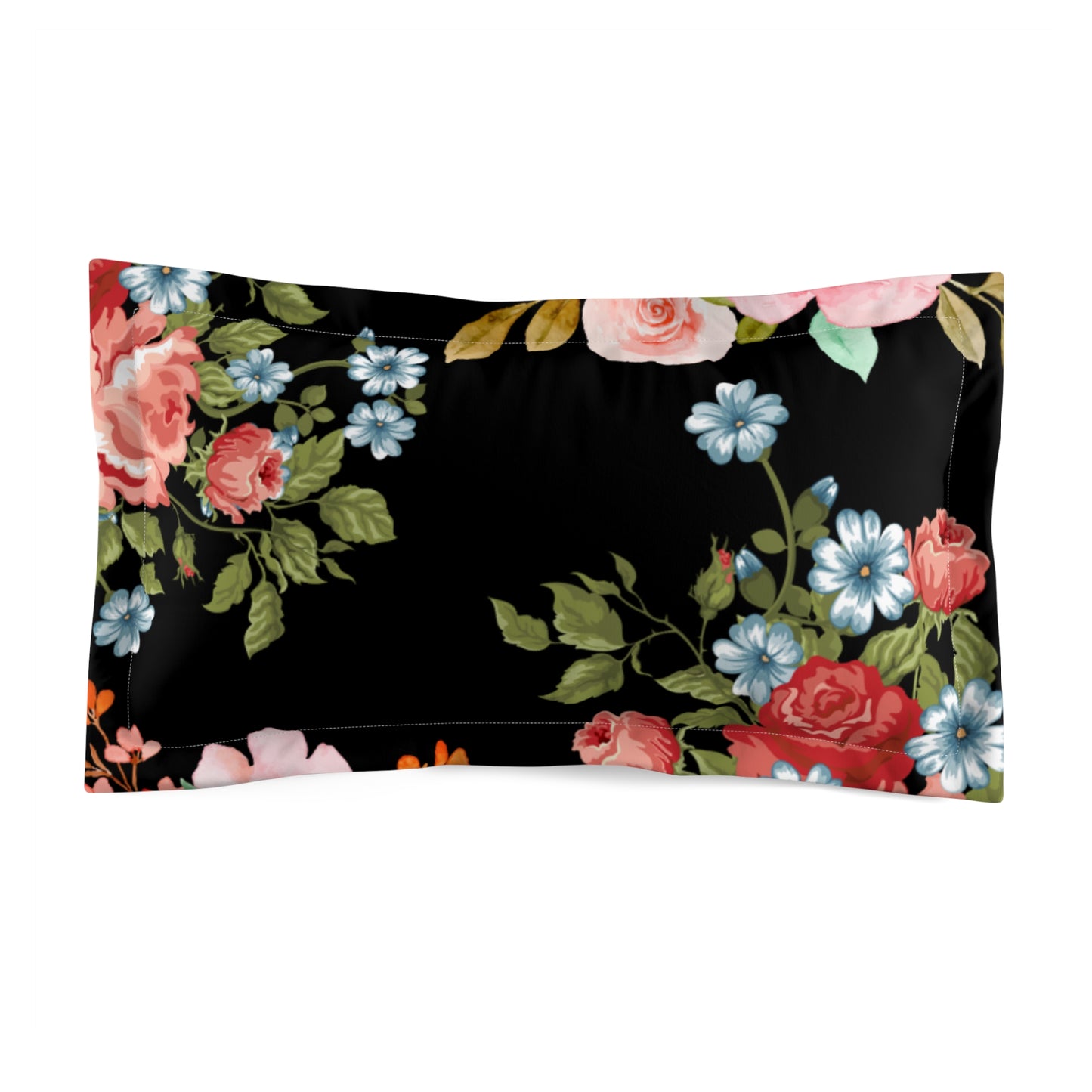 Floral Black Pillow Sham — Vintage Rose Microfiber Pillowcase