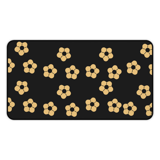 Floral Noir Desk Mat — Minimal Black & Gold Flower Mouse Pad