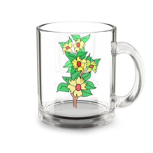 10oz Glass Mug with Bright Floral Sunflower Design