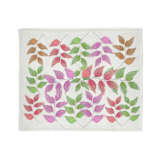 Floral Vine Leaf Plush Blanket — Soft Colorful Garden Throw