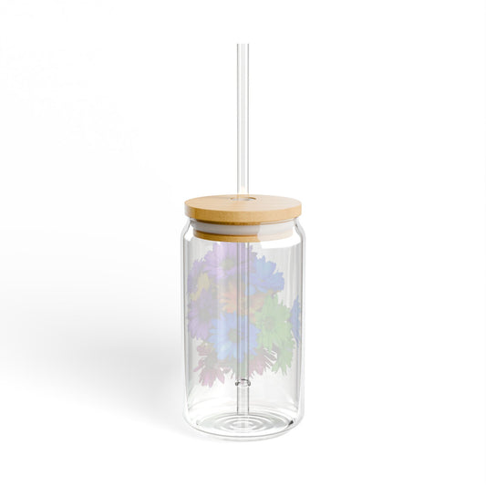 16oz Floral Sipper Glass with Bamboo Lid — Colorful Daisy Drink Tumbler