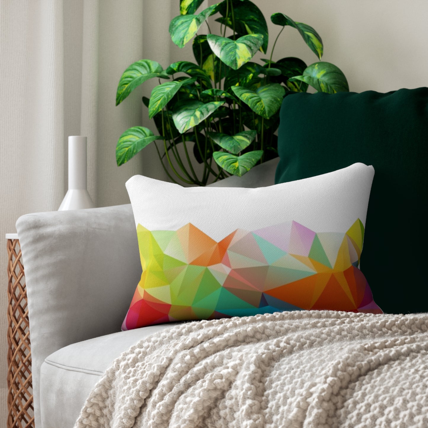 Colorful Geometric Lumbar Pillow — Abstract Polygon Accent Cushion