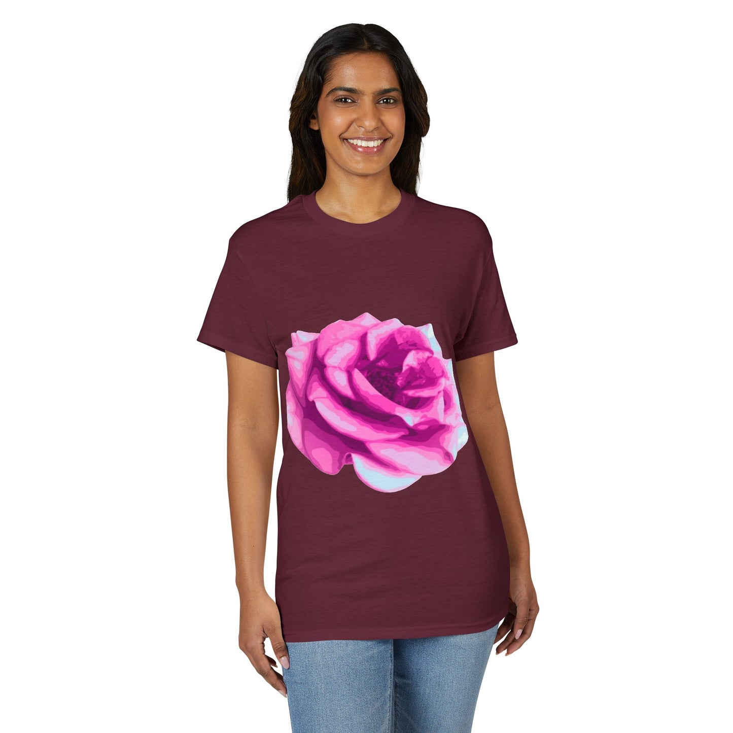 Pink Rose Graphic T-Shirt — Vibrant Floral Tee for Women & Men