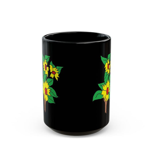 Sunflower Branch Black Mug — Floral Coffee Cup (11oz & 15oz)