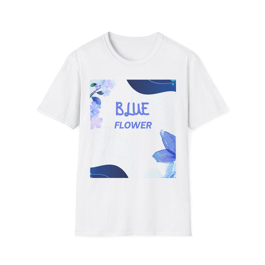 Blue Floral Unisex T-Shirt, Softstyle Tee for Nature Lovers, Spring Fashion, Flower Gift, Casual Wear, Summer Outfit
