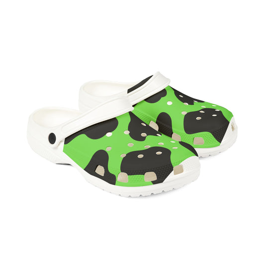 Green Cow Print Clogs — EVA Foam Slip-On Shoes