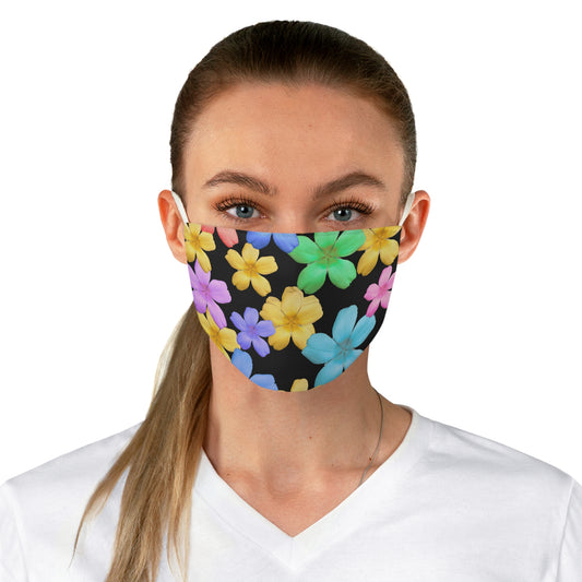 Floral Rainbow Face Mask — Colorful Plumeria Pattern on Black