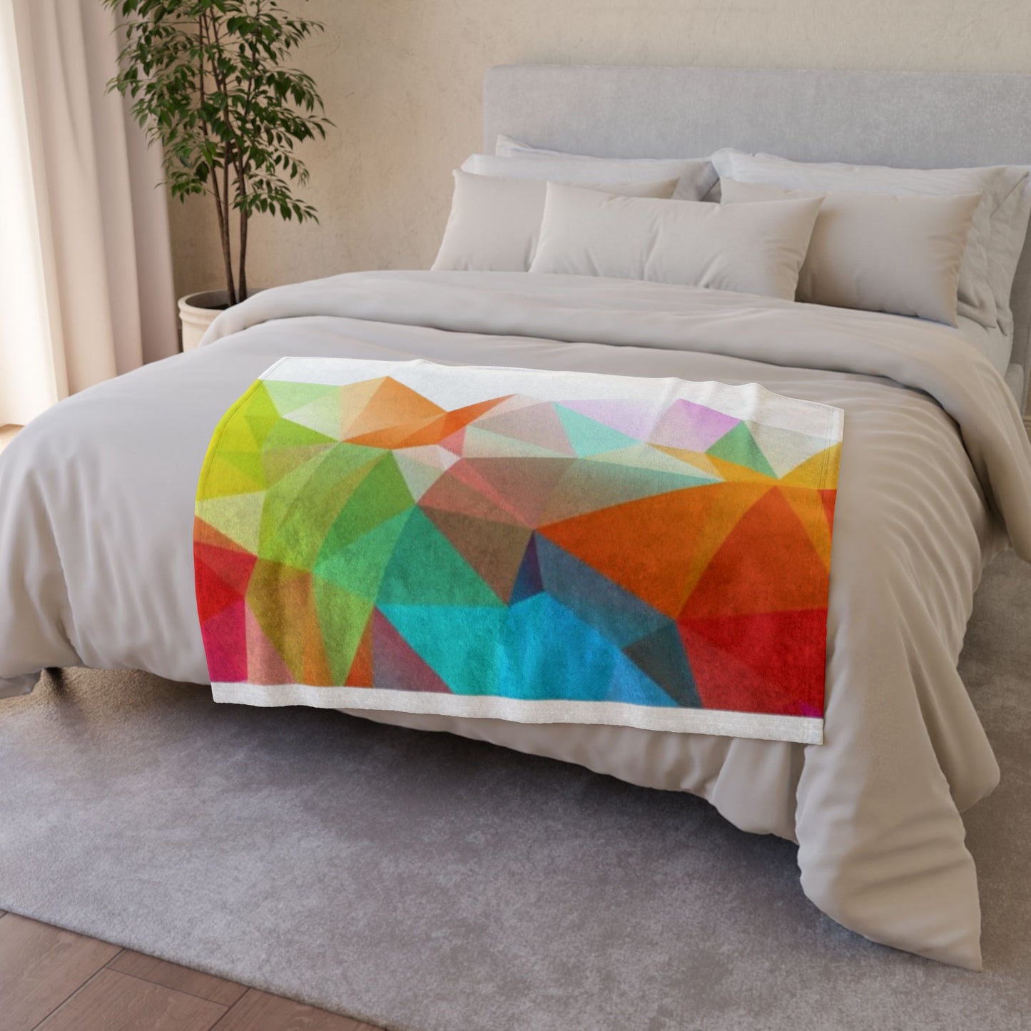 Colorful Geometric Throw Blanket — Bright Polygon Pattern Soft Polyester Blanket