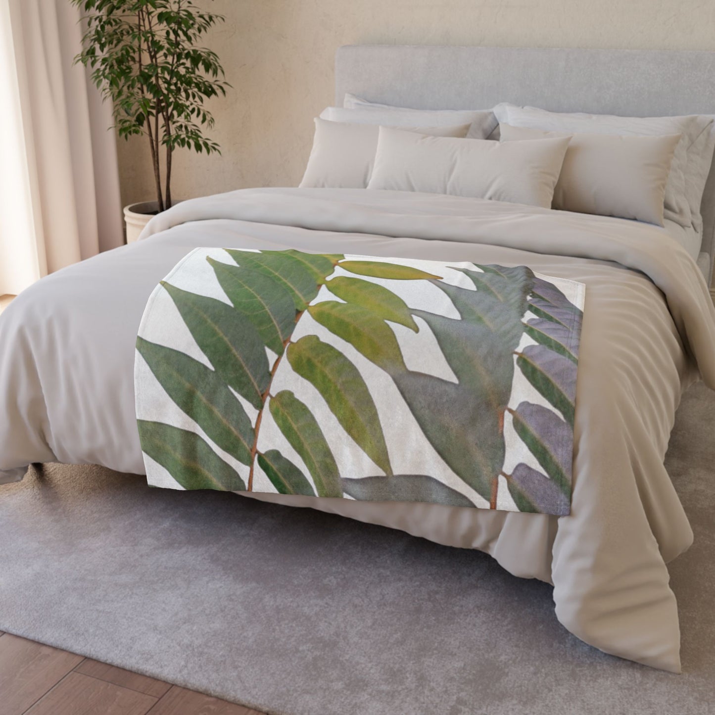 Tropical Fern Throw Blanket — Botanical Green Leaf Soft Polyester Blanket