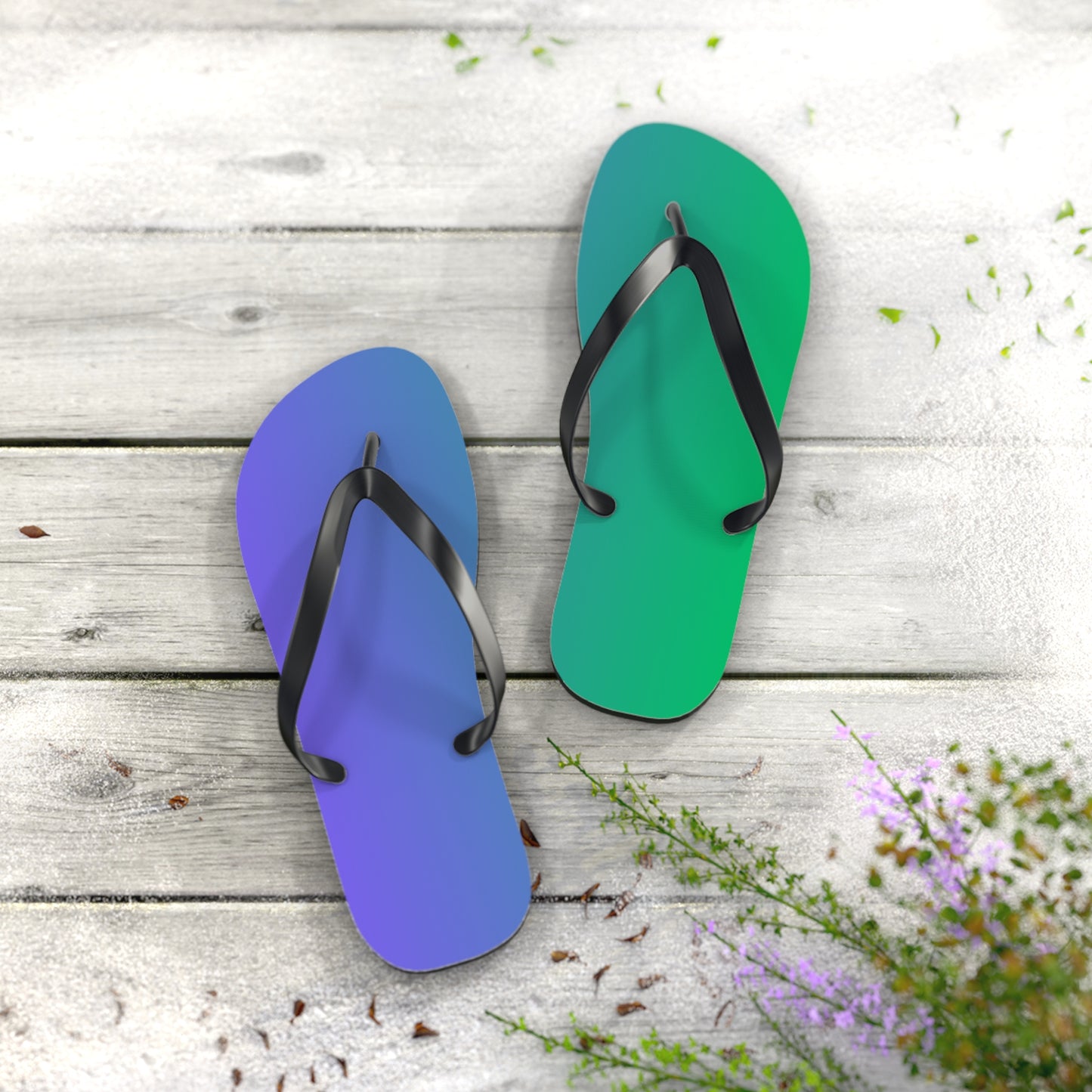 Color-Block Gradient Flip Flops — Coastal Blue to Teal Summer Sandals