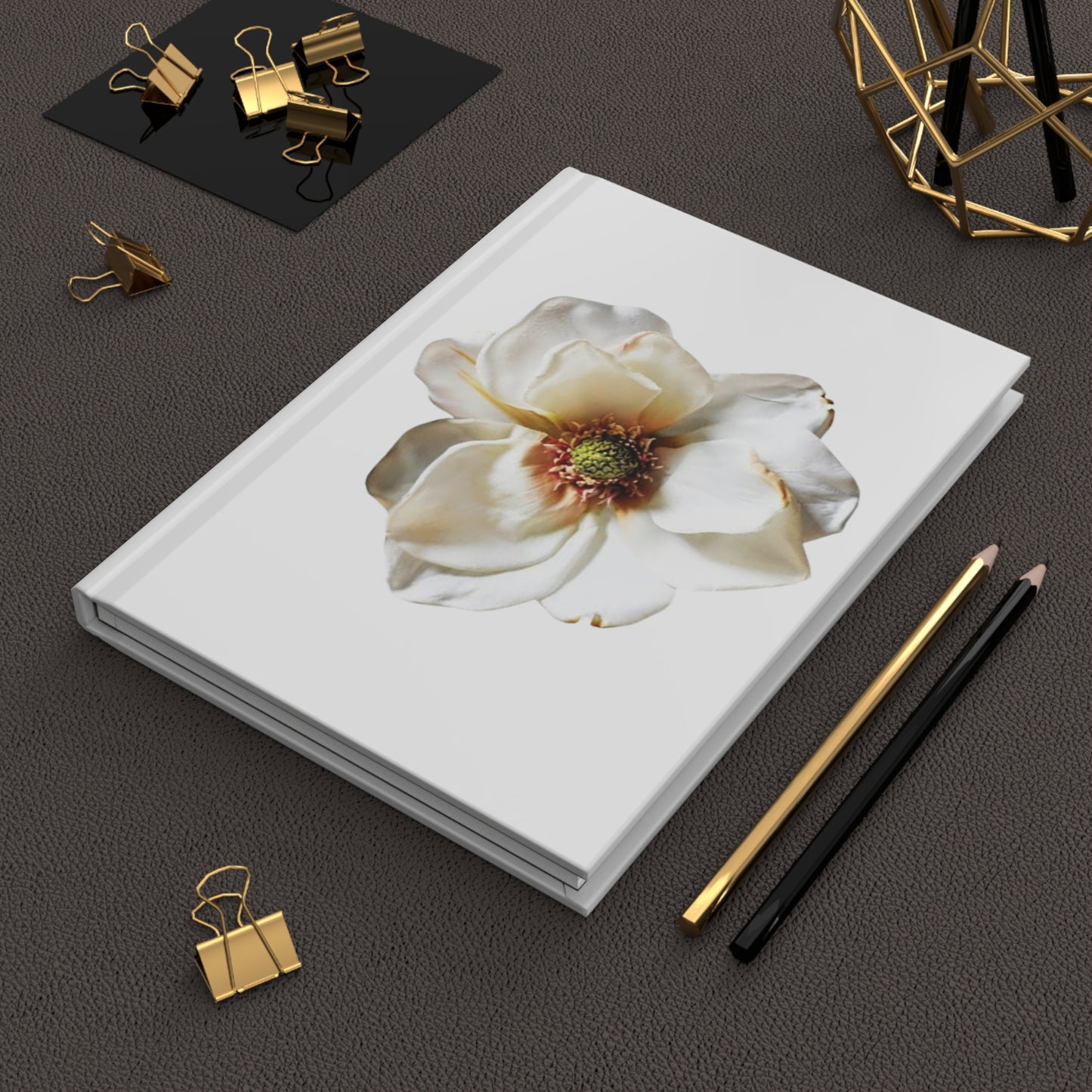 Floral Magnolia Hardcover Journal — Elegant White Flower Notebook for Writing & Gifts