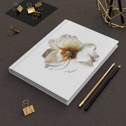 Floral Magnolia Hardcover Journal — Elegant White Flower Notebook for Writing & Gifts