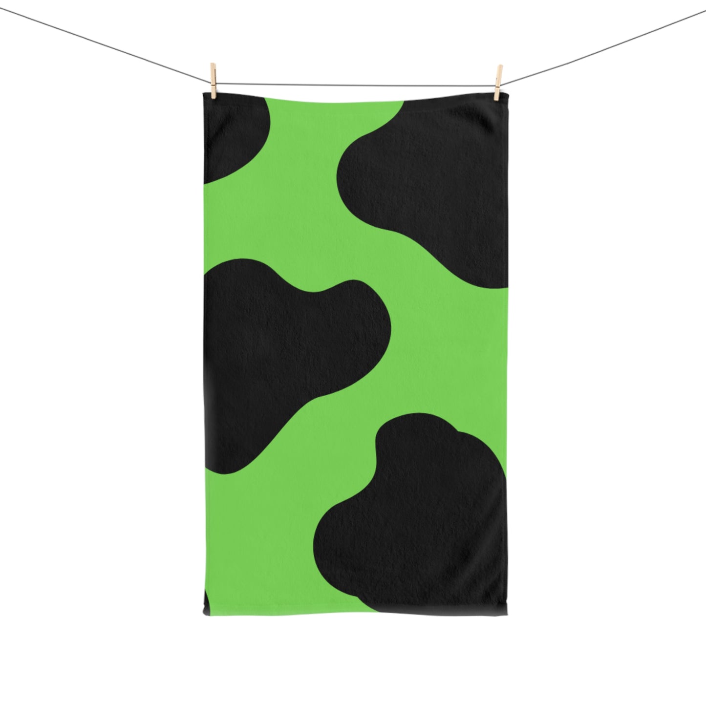 Green Cow Print Hand Towel — Bold Black Spot Animal Pattern Kitchen & Bathroom Accessory