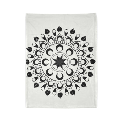 Mandala Moon Phases Blanket — Black & White Boho Throw