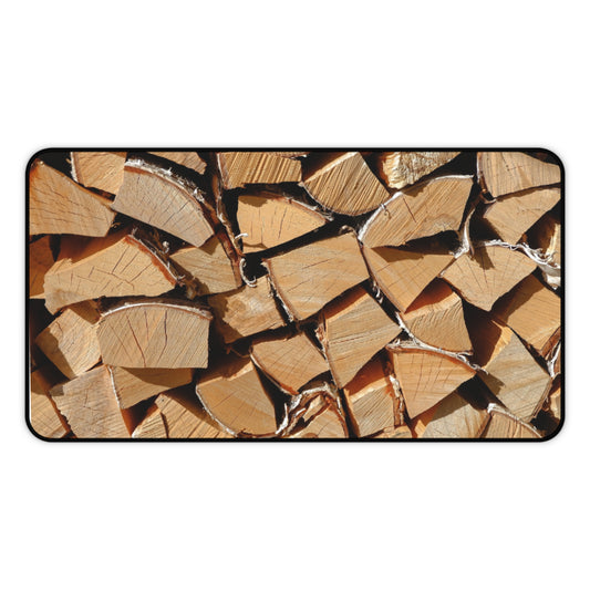 Wood Stack Desk Mat — Rustic Firewood Pattern Mouse Pad for Home Office