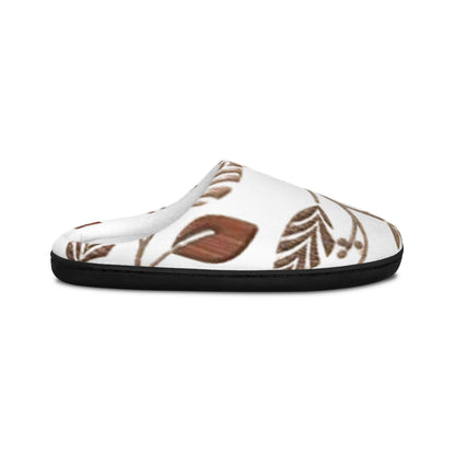Women's Floral Cozy Slippers — Neutral Brown Botanical Indoor Shoes