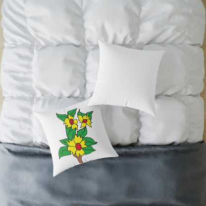 Yellow Blossom Illustration Square Pillow – Floral Decorative Throw Cushion