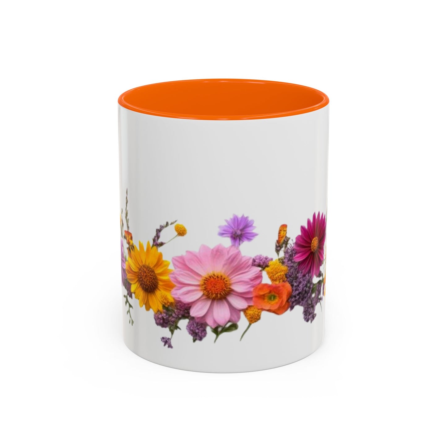 Floral Border Accent Coffee Mug — Colorful Daisy Bouquet 11/15oz