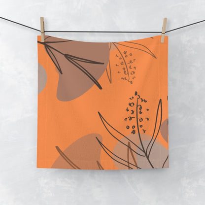 Botanical Orange Face Towel — Abstract Leaf Print