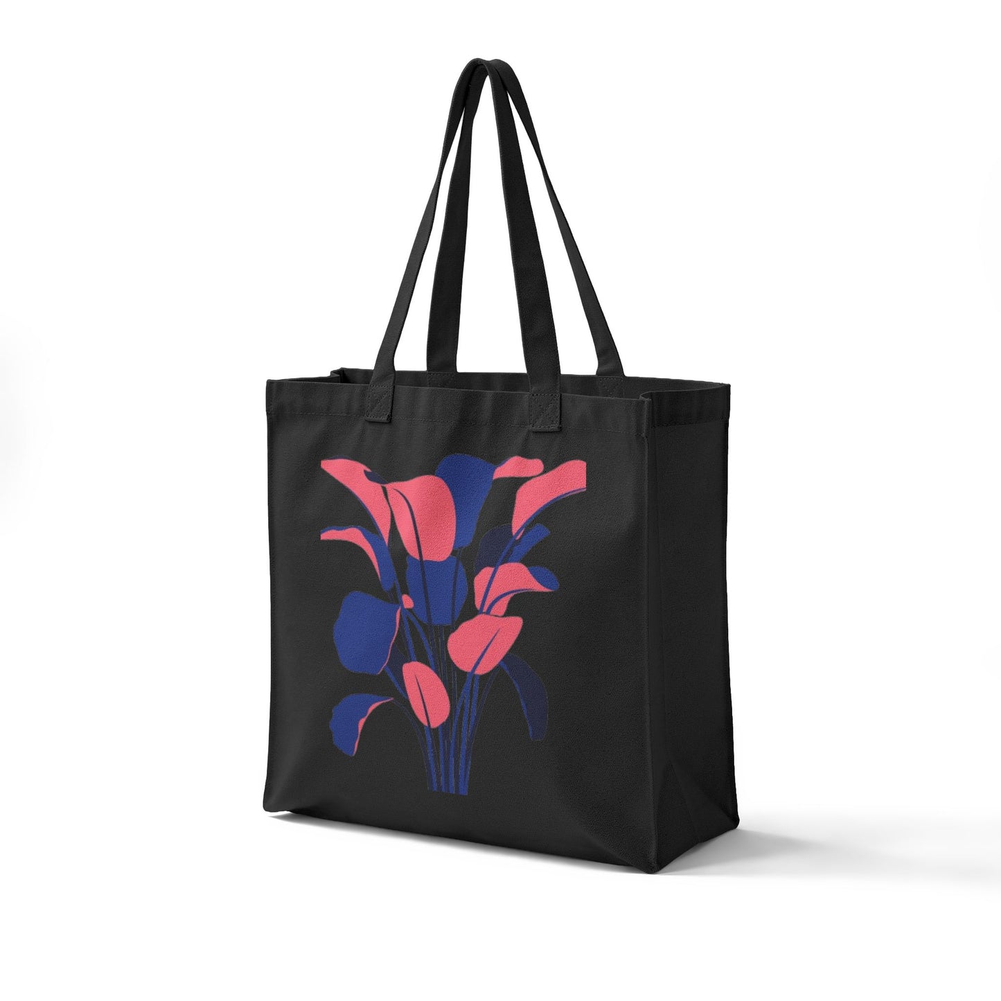 Canvas Tote Bag — Retro Pink & Blue Abstract Floral Grocery Tote