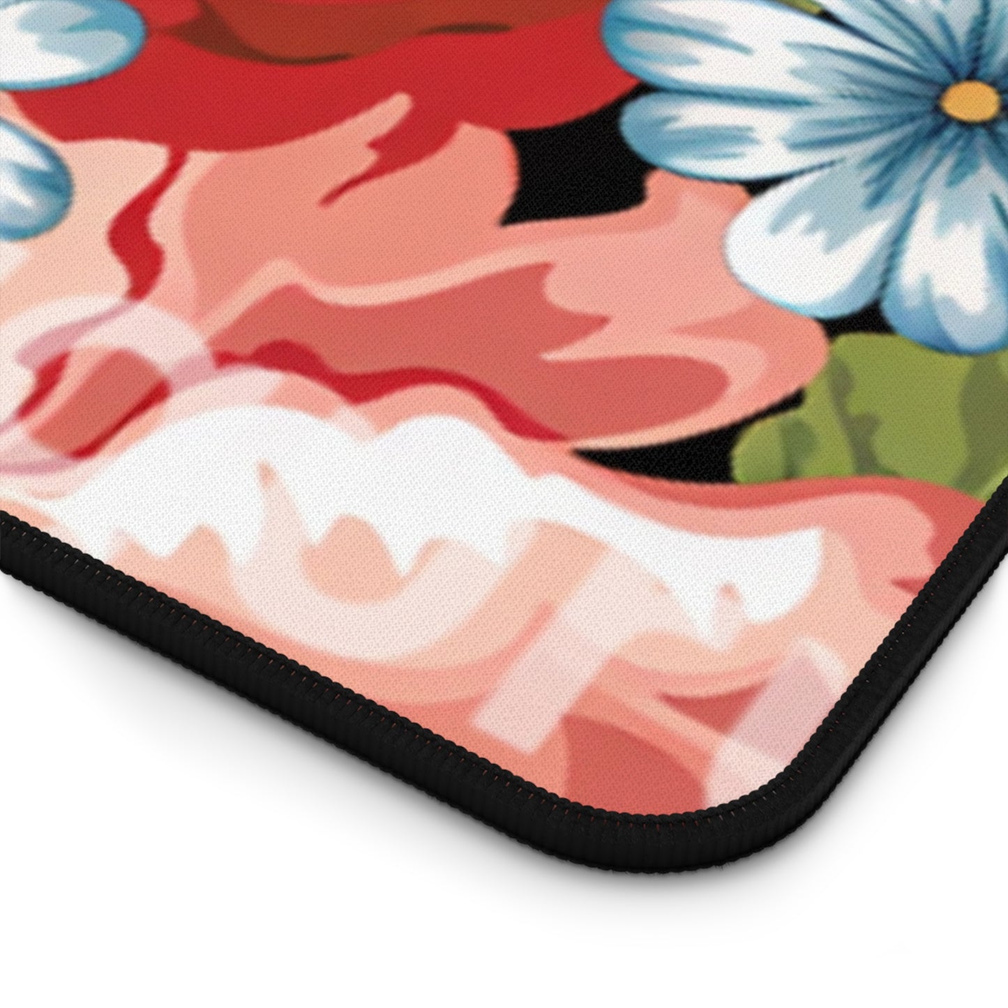 Floral Vintage Desk Mat — Black Rose & Garden Blossoms Mouse Pad