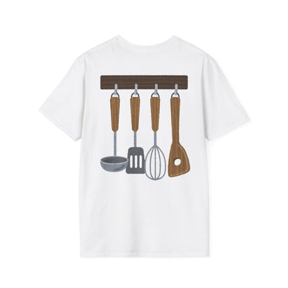 Kitchen Utensils Hanging Back Print T‑Shirt — Chef Cooking Tools Shirt