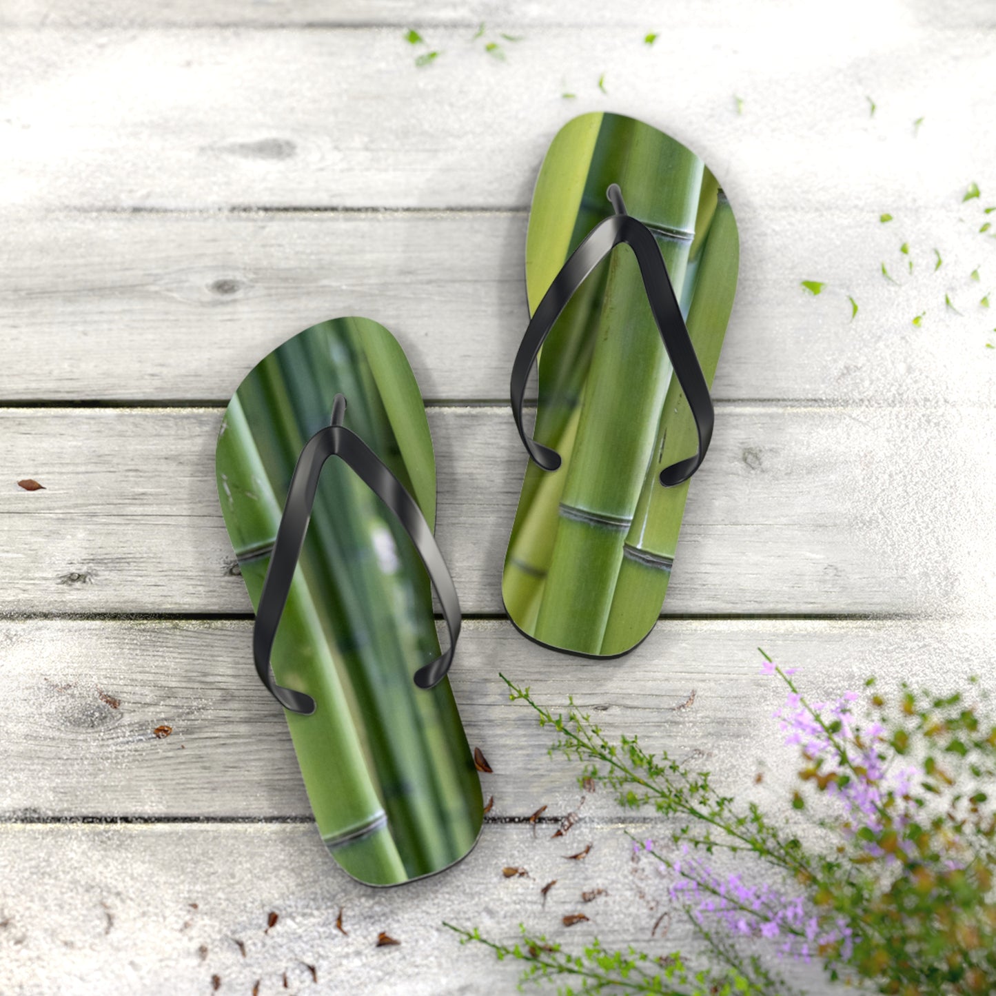 Bamboo Print Flip Flops — Tropical Green Beach Sandals