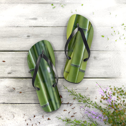 Bamboo Print Flip Flops — Tropical Green Beach Sandals