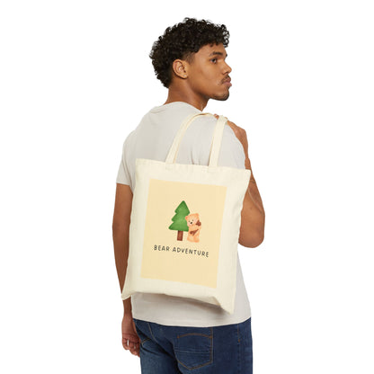 Bear Adventure Canvas Tote — Cute Bear & Tree Eco Shopper Bag
