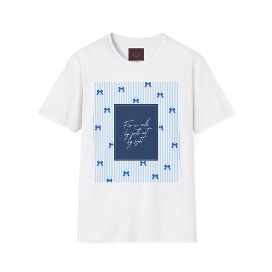 Walk By Faith T-Shirt — Inspirational Blue Bow Christian Tee