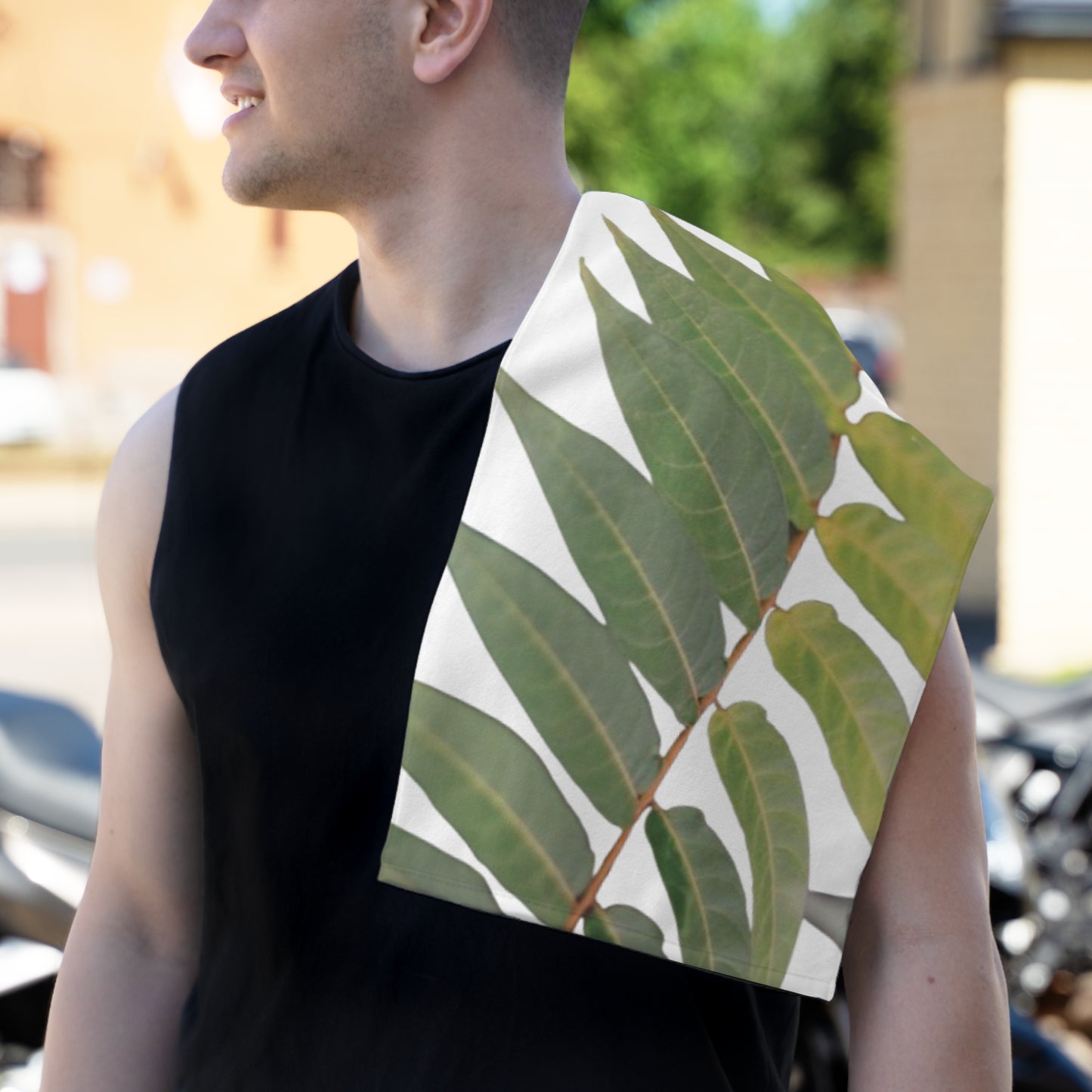 Botanical Palm Rally Towel — Tropical Leaf 11x18 Sports Towel