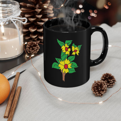 Sunflower Branch Black Mug — Floral Coffee Cup (11oz & 15oz)