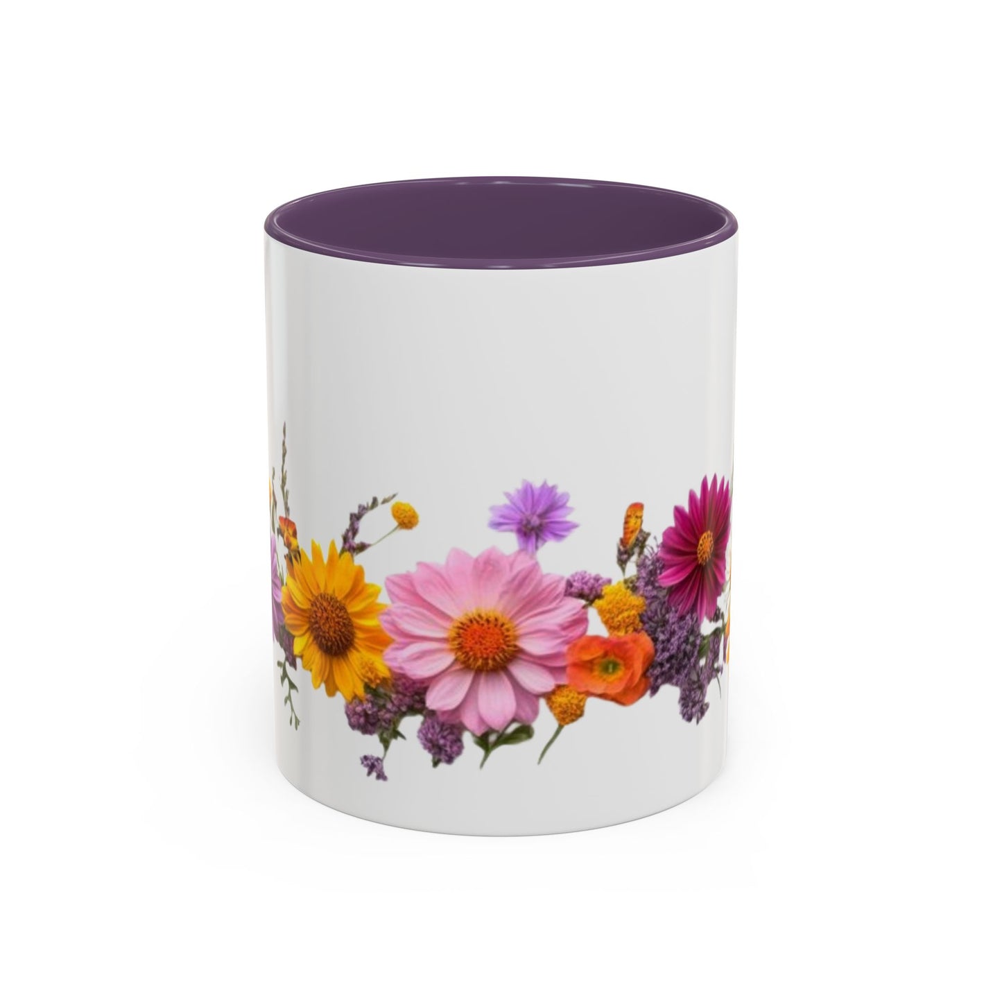 Floral Border Accent Coffee Mug — Colorful Daisy Bouquet 11/15oz