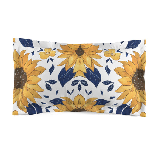 Sunflower Floral Pillow Sham — Yellow & Navy Decorative Microfiber Throw Pillow Cover