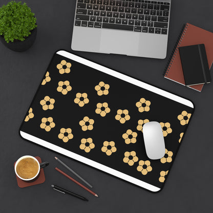 Floral Noir Desk Mat — Minimal Black & Gold Flower Mouse Pad