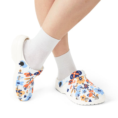 Floral EVA Foam Clogs – Blue Orange Garden Slip-On Shoes