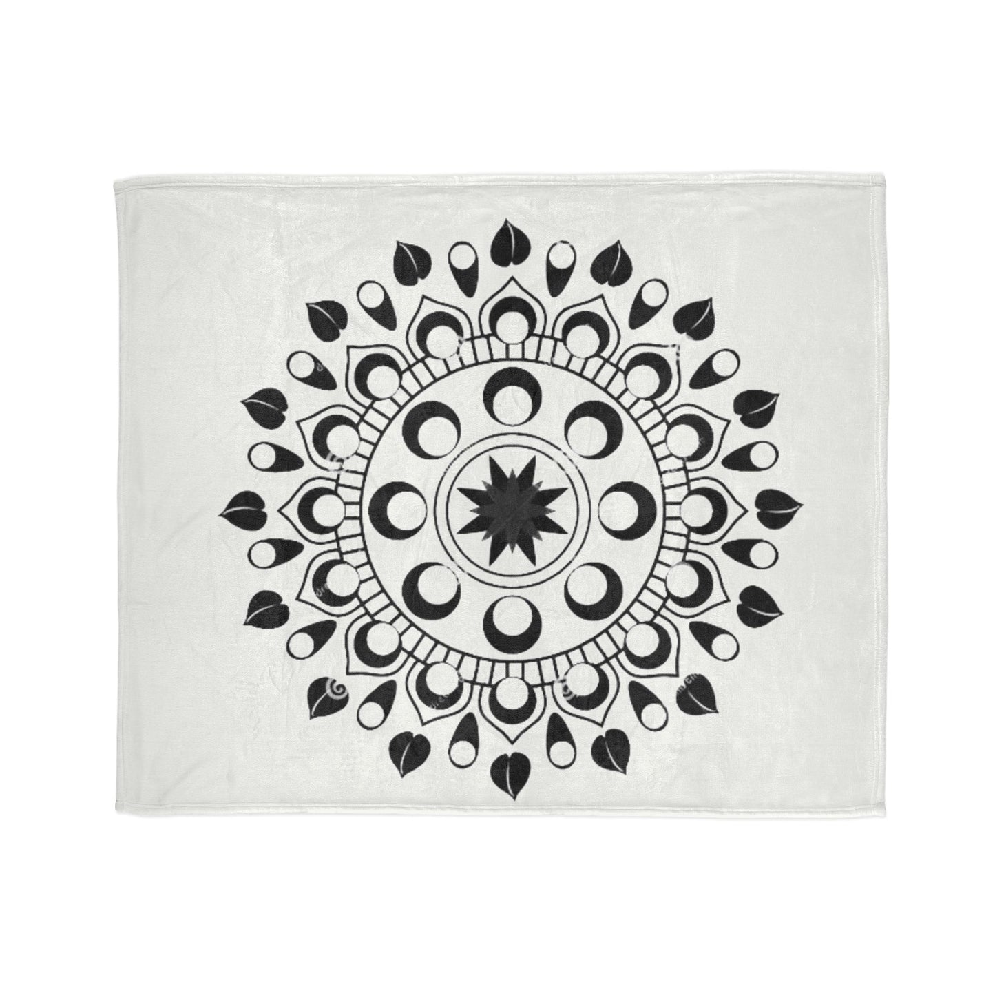 Mandala Moon Phases Blanket — Black & White Boho Throw