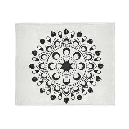 Mandala Moon Phases Blanket — Black & White Boho Throw