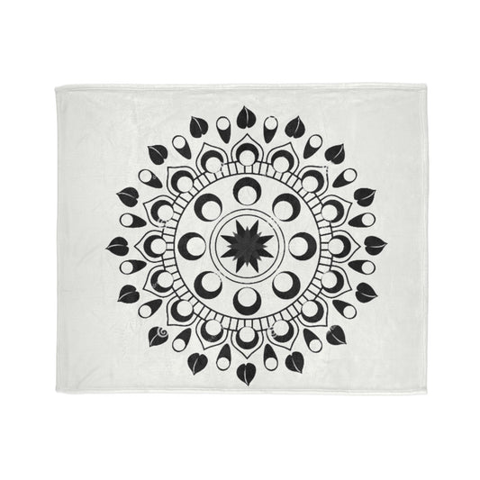 Mandala Moon Phases Blanket — Black & White Boho Throw
