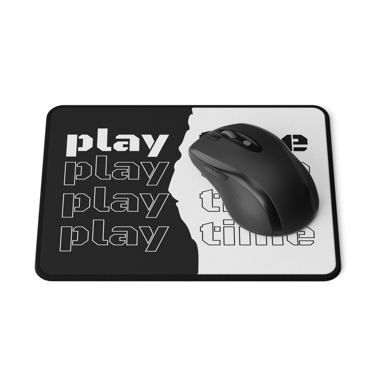 Play Time Black & White Gaming Mouse Pad — Non‑Slip Desk Mat