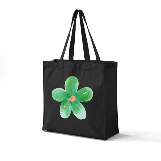 Canvas Tote — Green Watercolor Flower Grocery Bag