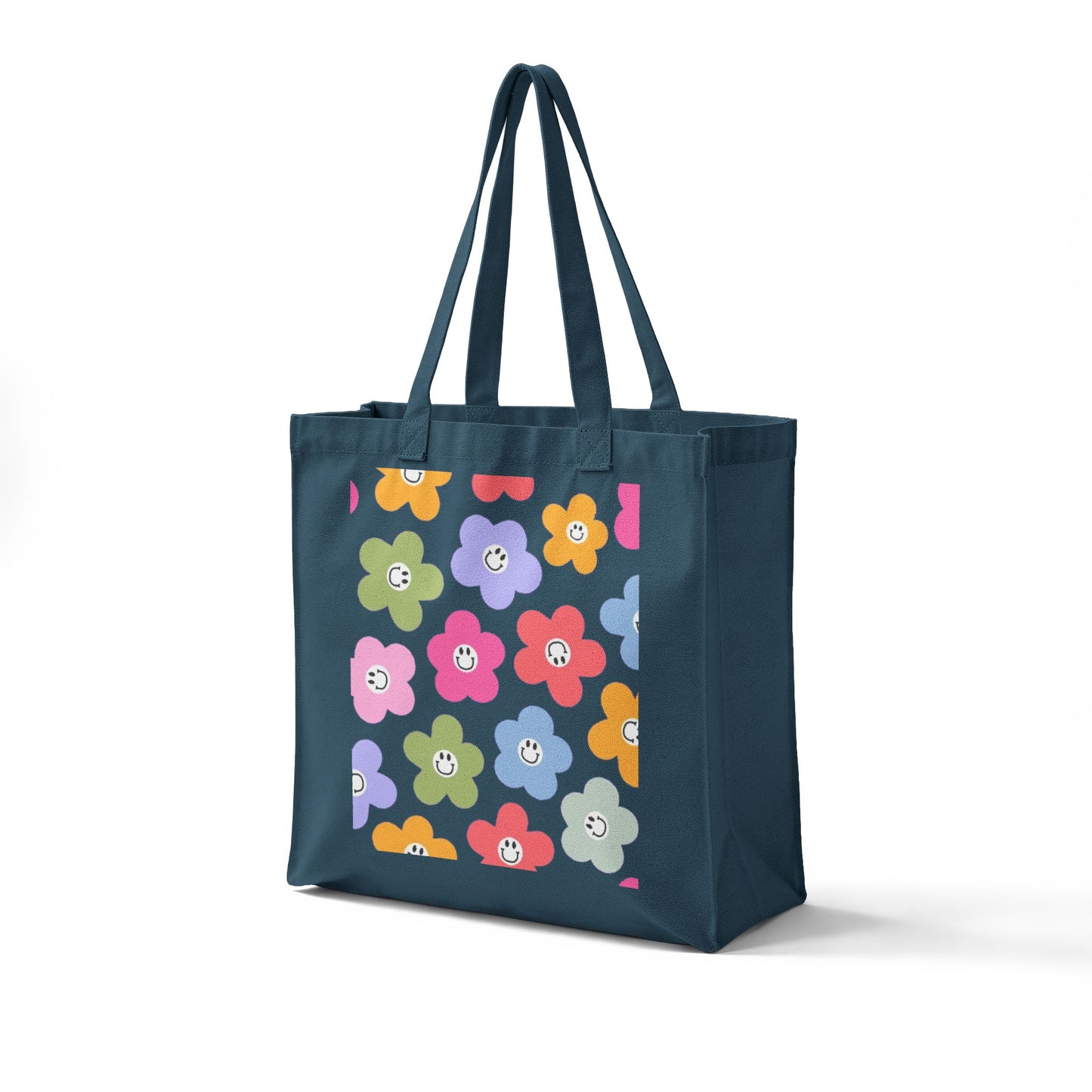 Happy Faces Floral Canvas Tote — Reusable Grocery & Market Bag
