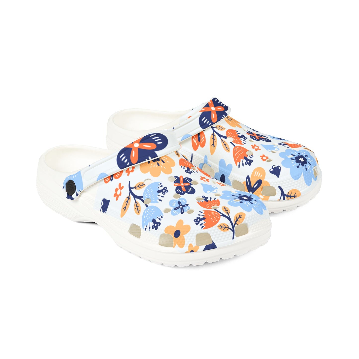 Floral EVA Foam Clogs – Blue Orange Garden Slip-On Shoes