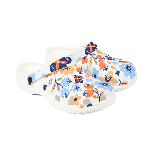 Floral EVA Foam Clogs – Blue Orange Garden Slip-On Shoes
