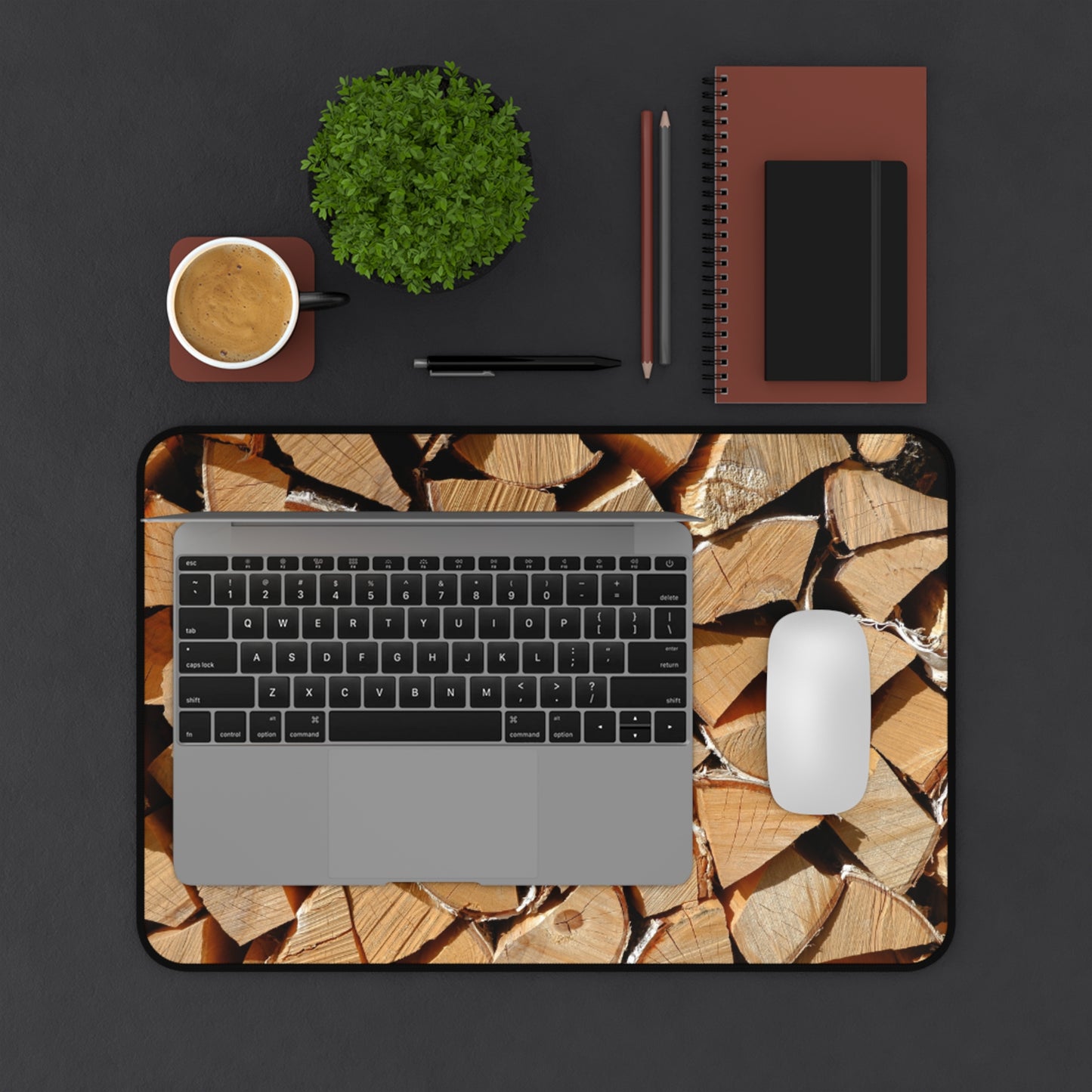 Wood Stack Desk Mat — Rustic Firewood Pattern Mouse Pad for Home Office